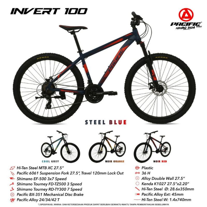 SEPEDA GUNUNG MTB 26 / 27,5 INCH PACIFIC INVERT 100 / INVERT 100 VT (VELG TINGGI) MURAH BARU SNI