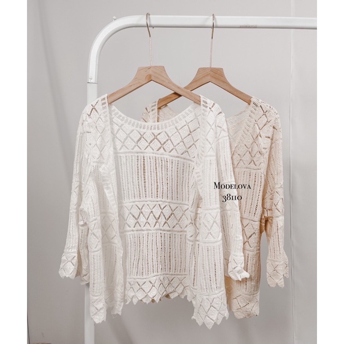 MDLV ~ 38110 Zigzag Crochet Cardigan Brukat Cardigan Premium Cardigan Lengan Panjang Fashion Import