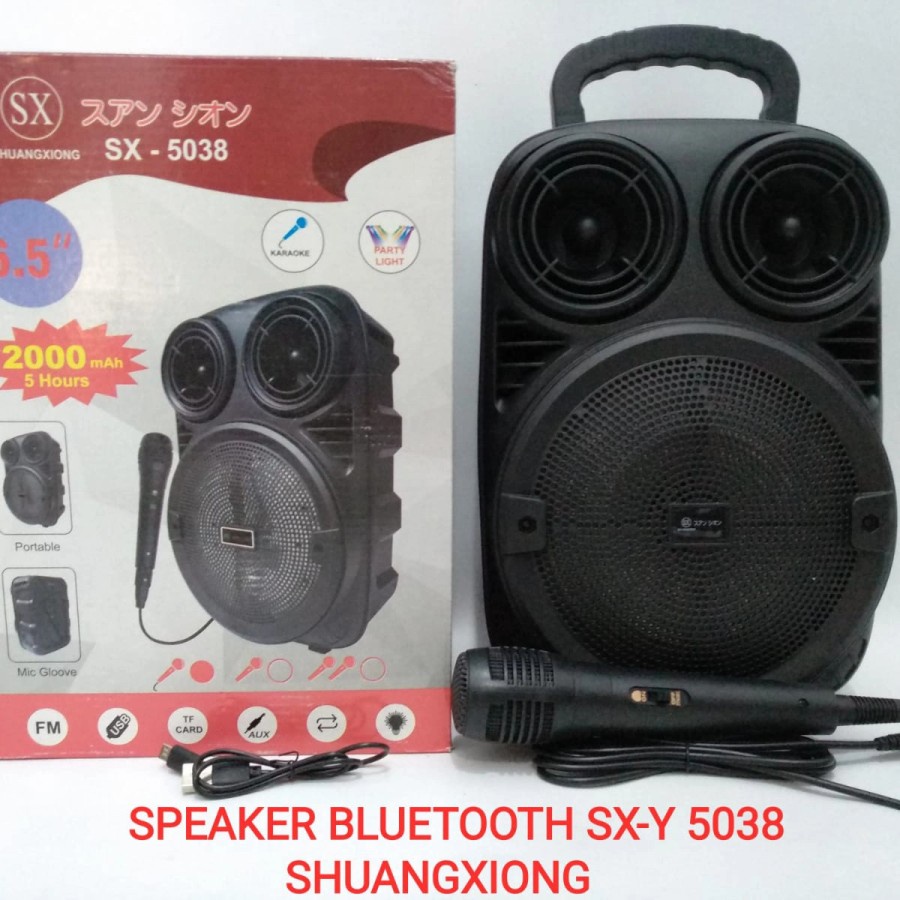 COD SPEAKER BLUETOOTH KARAOKE 6'5 INCH SX-5038 PLUS MIC KARAOKE X-BASS//SPEAKER SALON AKTIF SX-5038