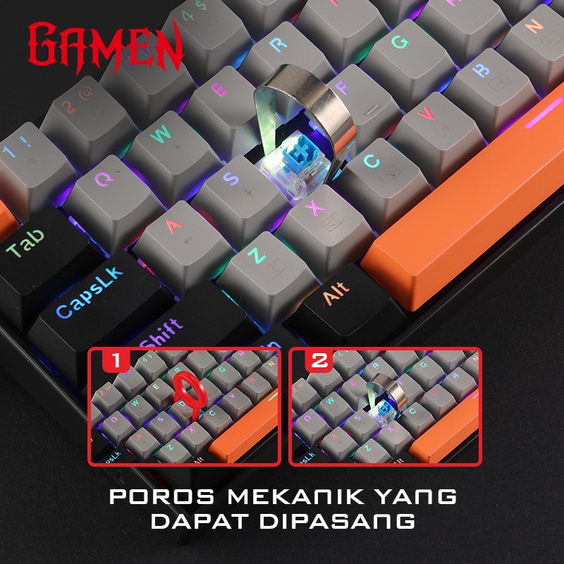 GAMEN Titan III Mechanical Pluggable Switch Blue Gaming Keyboard Wired RGB LED Light PBT Keycaps - Garansi Resmi 1 Tahun