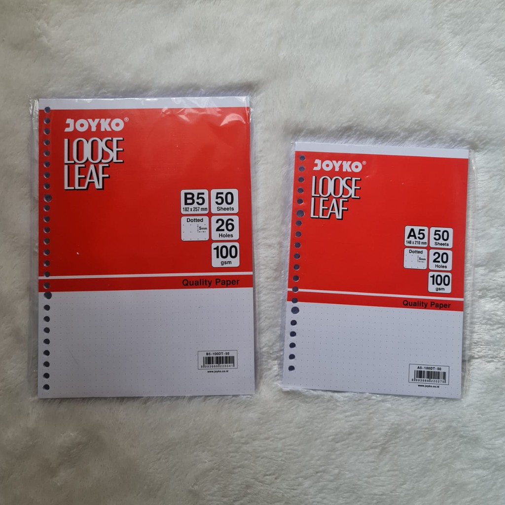 

KERTAS LOOSE LEAF JOYKO DOTTED 100gsm 50 LEMBAR, A5 & B5