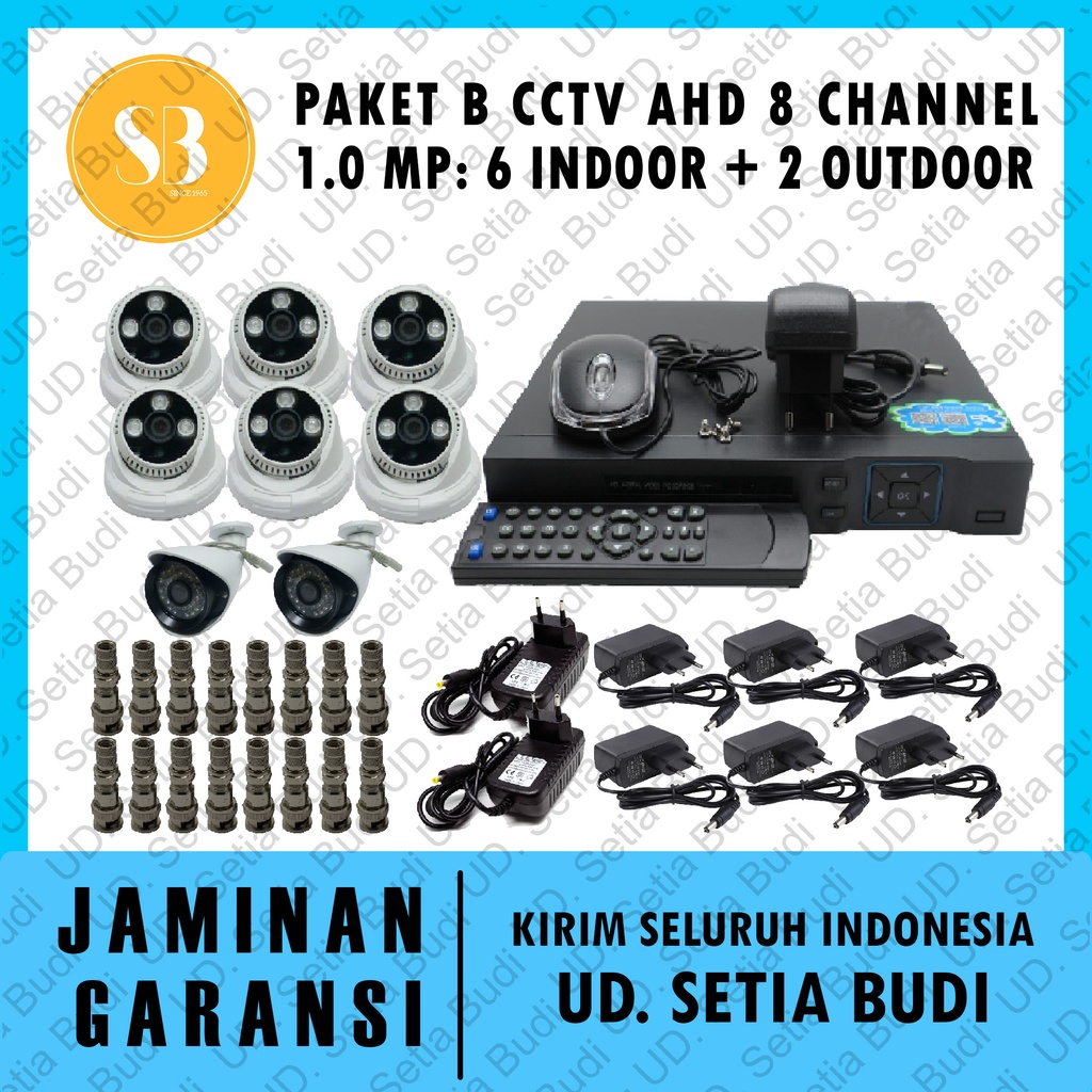 Promo Paket B CCTV AHD 8 Channel 1.0 MP: 6 Indoor dan 2 Outdoor