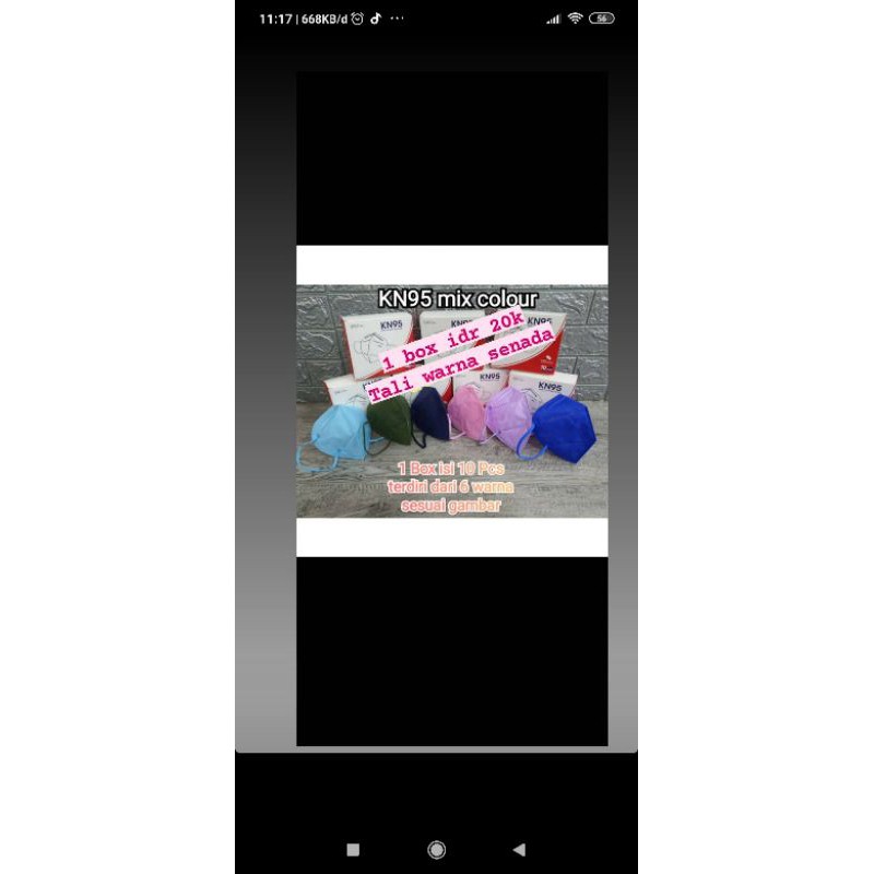 masker kn95 warna mix 1 box 10pcs tali senada warna  sesuai pict