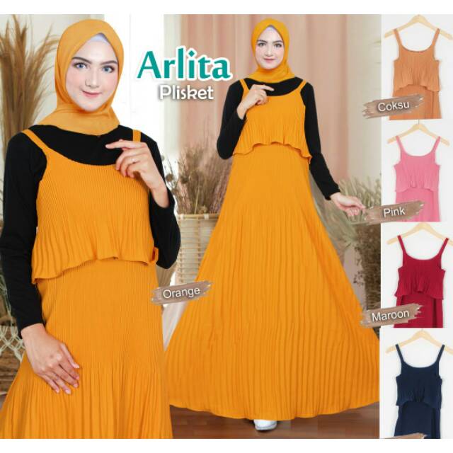 Arlita Dress Plisket Payung tanpa manset