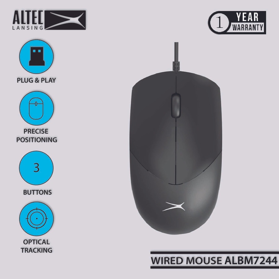 Mouse altec lansing wired usb 2.0 optical 1000dpi 3d for office gaming laptop pc cpu albm-7244 albm7244