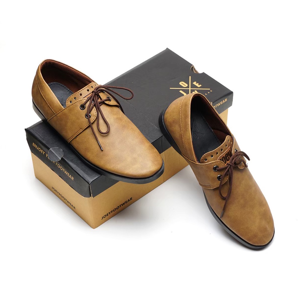 BORN BROWN ORIGINAL x JOEY Sepatu Formal Coklat Tali Pria Pantofel Kerja Kantor Dinas Resmi Guru Kantoran Kuliah Pesta Pernikahan Kondangan Nikah Undangan Wedding Modern Oxford Casual Derby Semi Kulit Premium JYF Footwear Keren Terbaru Branded Kekinian