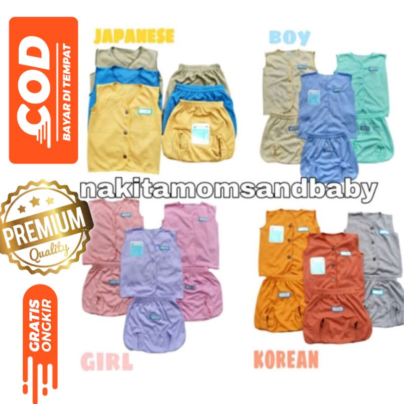 Stelan baju bayi lengan kutung  celana bayi motif dan polos newborn SNI per 3stel promo 8.8