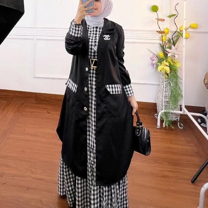 rzv10 R.A - Chiki Set Premium Setelan Gamis Blazer Korean Style Wanita Dress Maxi 2in1 Fashion Musli