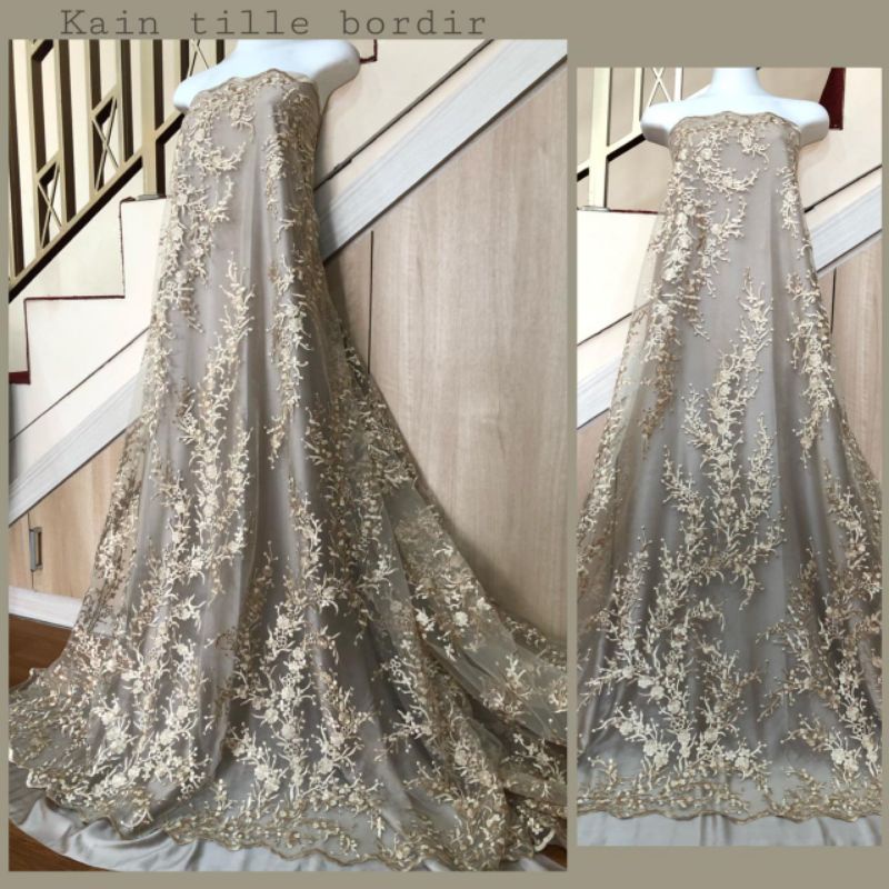 Kain Tile/Tulle Bordir, kain tile brokat, tile mutiara, tile polos, tile bordir(Harga per setengah m