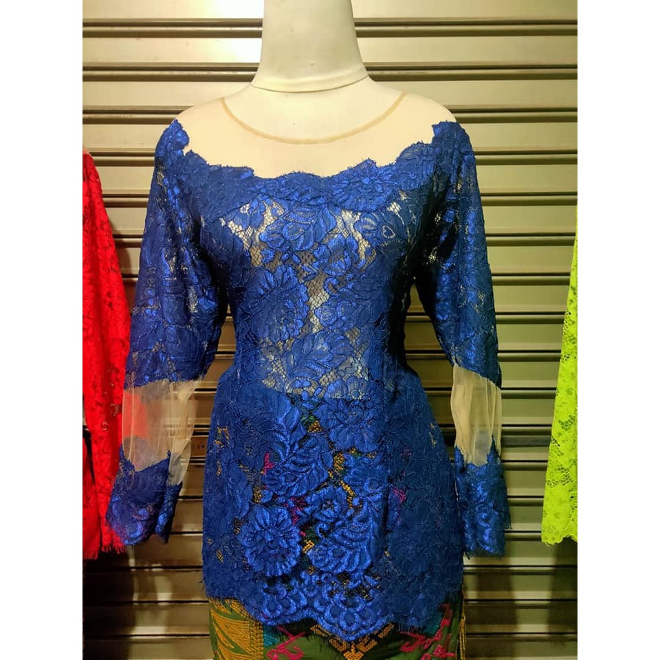 Kebaya Bahan Semi Prancis Warna Biru Dongker