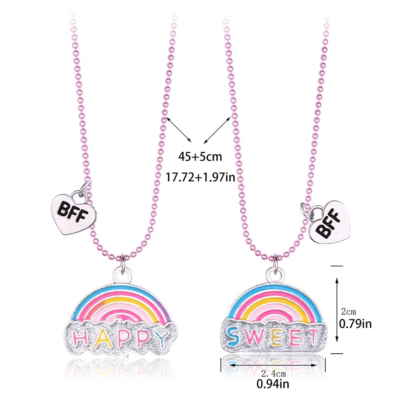 2pcs / Set Kalung Rantai Liontin Tulisan Happy Best Friends Warna Pelangi Untuk Anak Perempuan