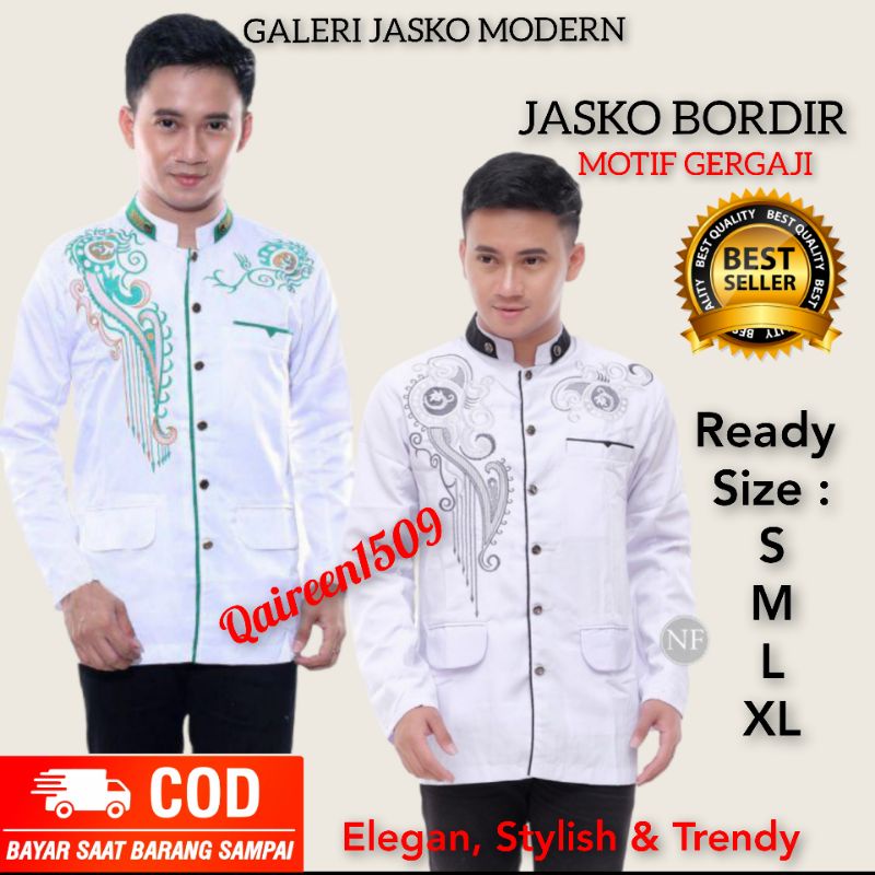 Jasko putih Bordir | Jasko Bordir dewasa | koko pria dewasa | Jasko Modern | Jas koko pria | Jasko
