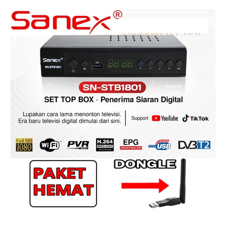 Paket Set Top Box (STB) Tv Analog ke Digital T2 Sanex Digital Full HD