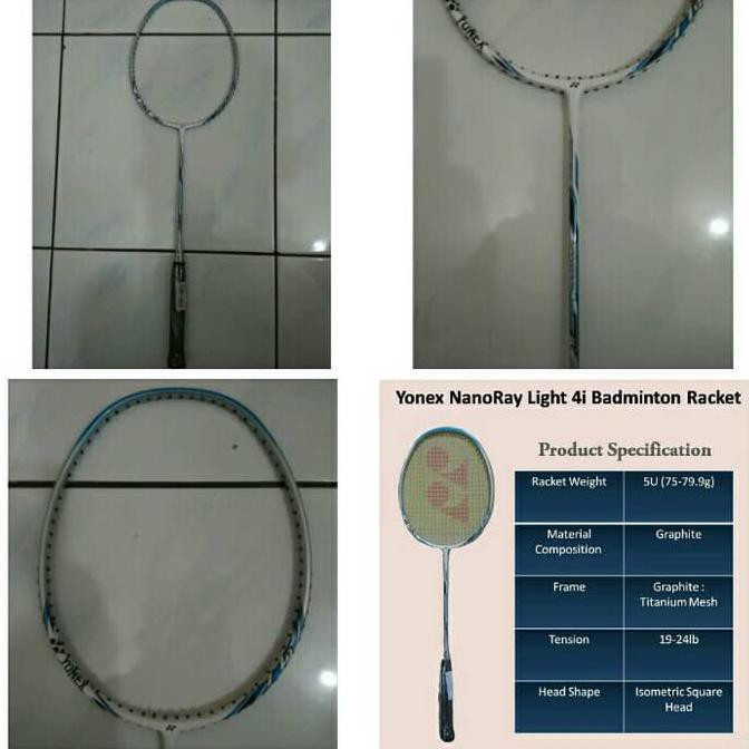 Yonex Nanoray Light 4I, 5U-G4 Badminton Raket (White/Blue)  100% Ori