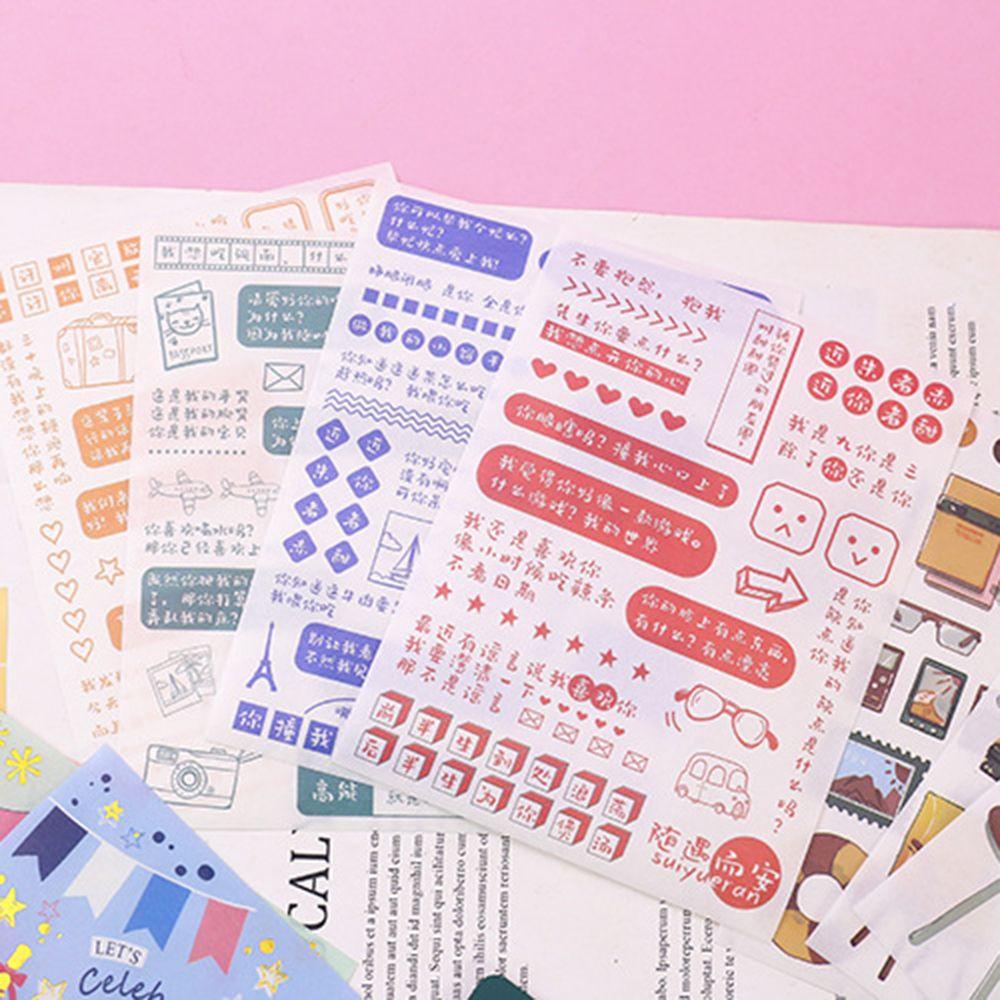 Lanfy Alat Tulis Stiker Set Kawaii 48 Pcs Dengan Graver Cutting Mat Bujo Dekorasi DIY Craft Planner Perlengkapan Sekolah Diary Scrapbooking Stickers