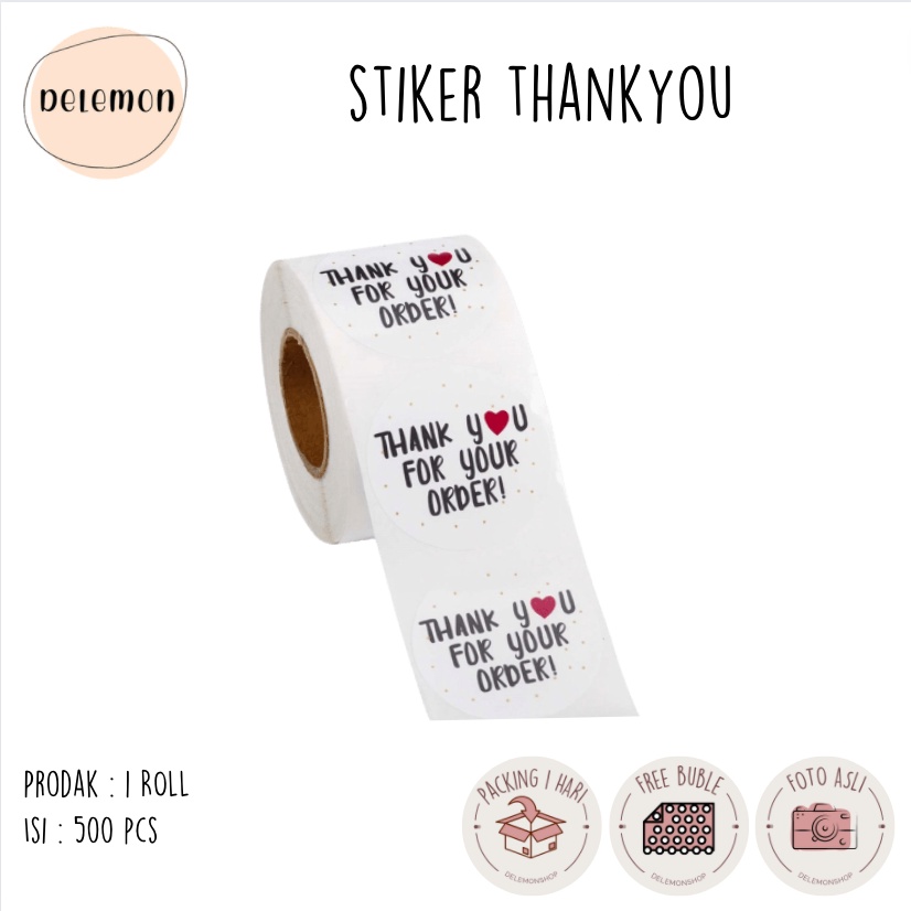 

stiker label tulisan Thankyou untuk kado bingkisan makanan jualan / 500pcs 2.5 CM Thank You Stickers