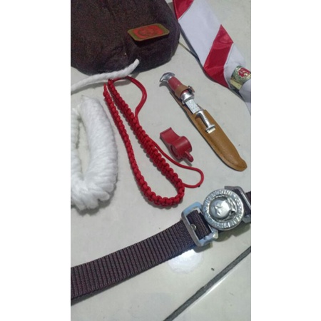 Paket pramuka wanita topi kacu pisau tambang priwit ikat pinggang