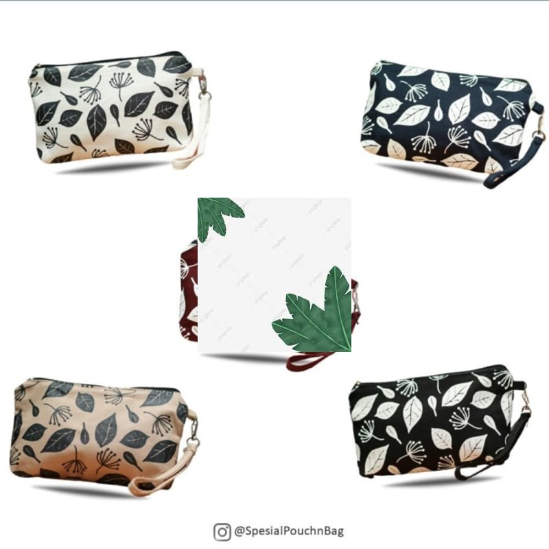 Murah Dompet Pouch Wanita Kanvas Botanical Pattern - Putih Keren