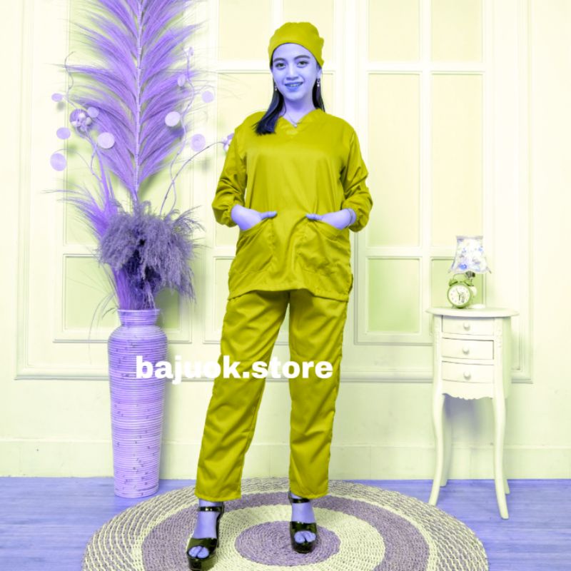 Baju ok lengan 3/4 baju ok lengan panjang jumbo baju jaga dokter baju perawat scrub medis american drill