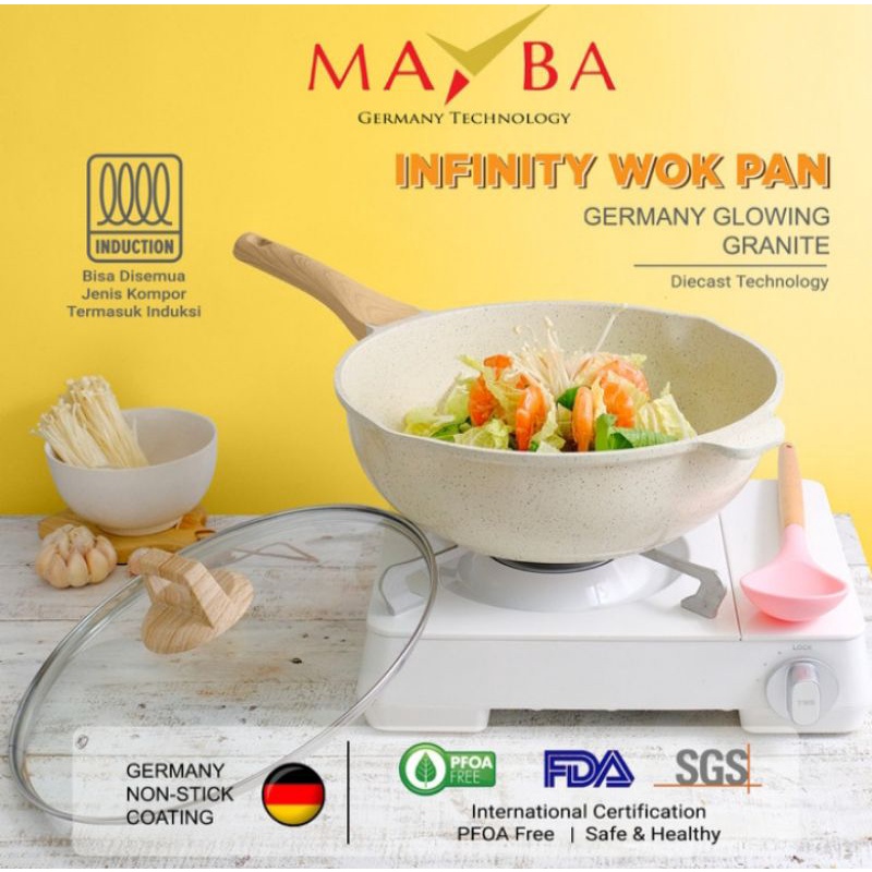 Panci wok Pan MAYBA GERMAN INFINITY kuali Wokpan besar 30 cm granit