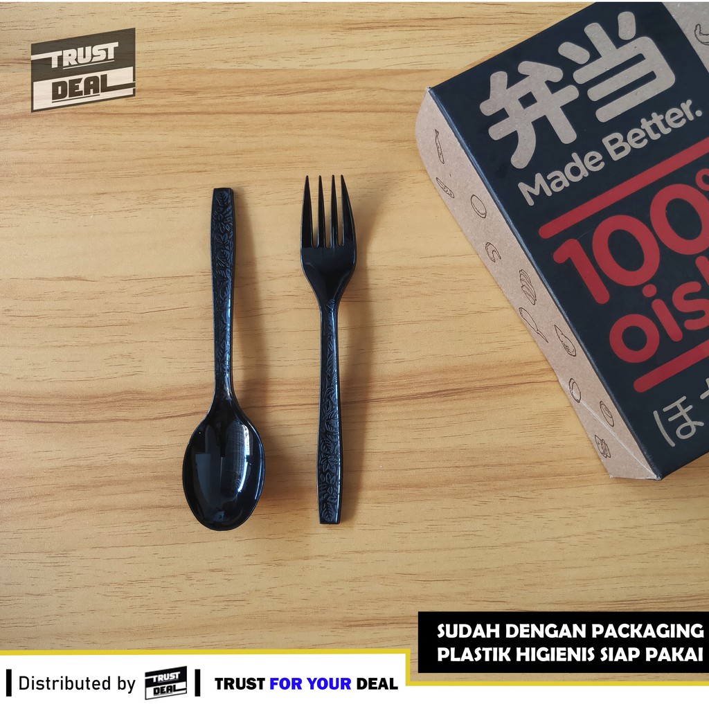 Set Sendok Plastik Garpu Plastik, Sendok Garpu Set PREMIUM HITAM BATIK