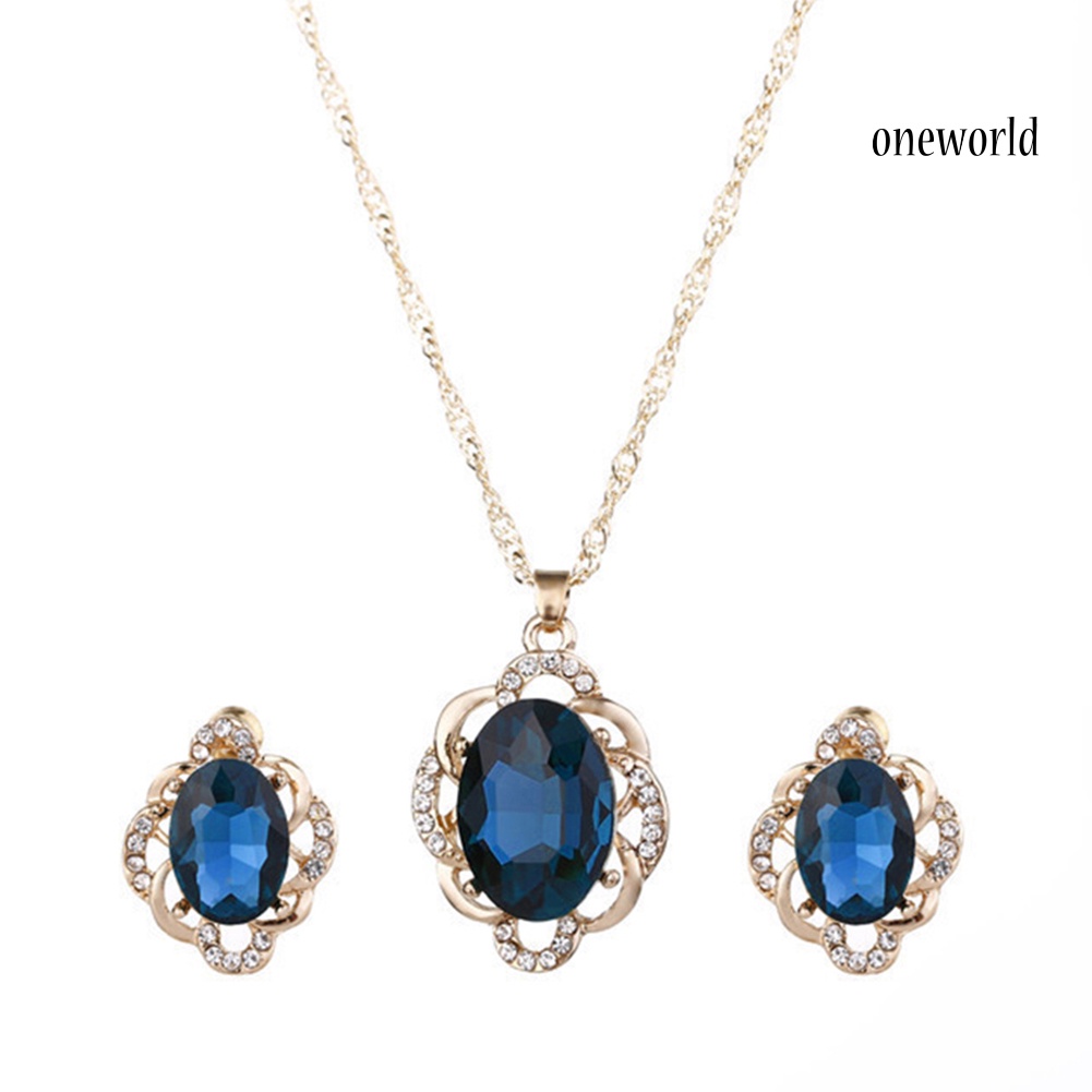 OW@ Women Floral Rhinestone Necklace Stud Earrings Fashion Wedding Jewelry Set Gift