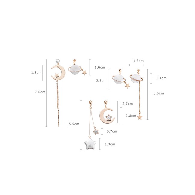 LRC Anting Tusuk Fashion Asymmetrical 925 Silver Needle Pearl Shell Earrings F56847