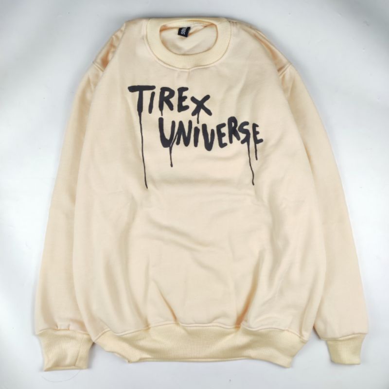 BGOODS COMPANY CREWNECK CREAM TIREX UNIVERSE PRIA WANITA FLECEE COTTON