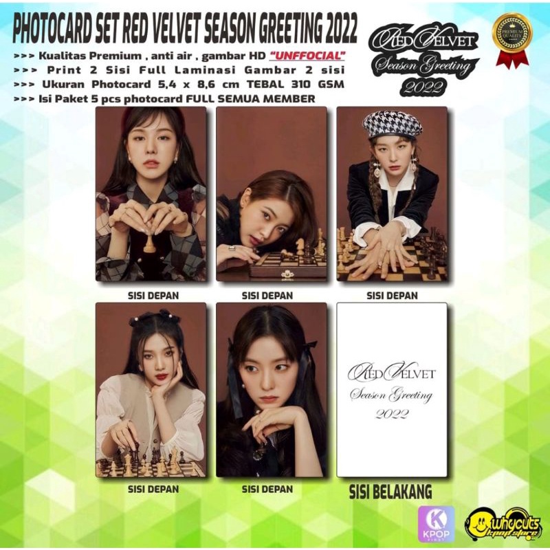 PHOTOCARD SET KPOP PREMIUM RED VELVET // SEASON GREETING 2022 // ISI 5 PCS // FULL LAMINASI