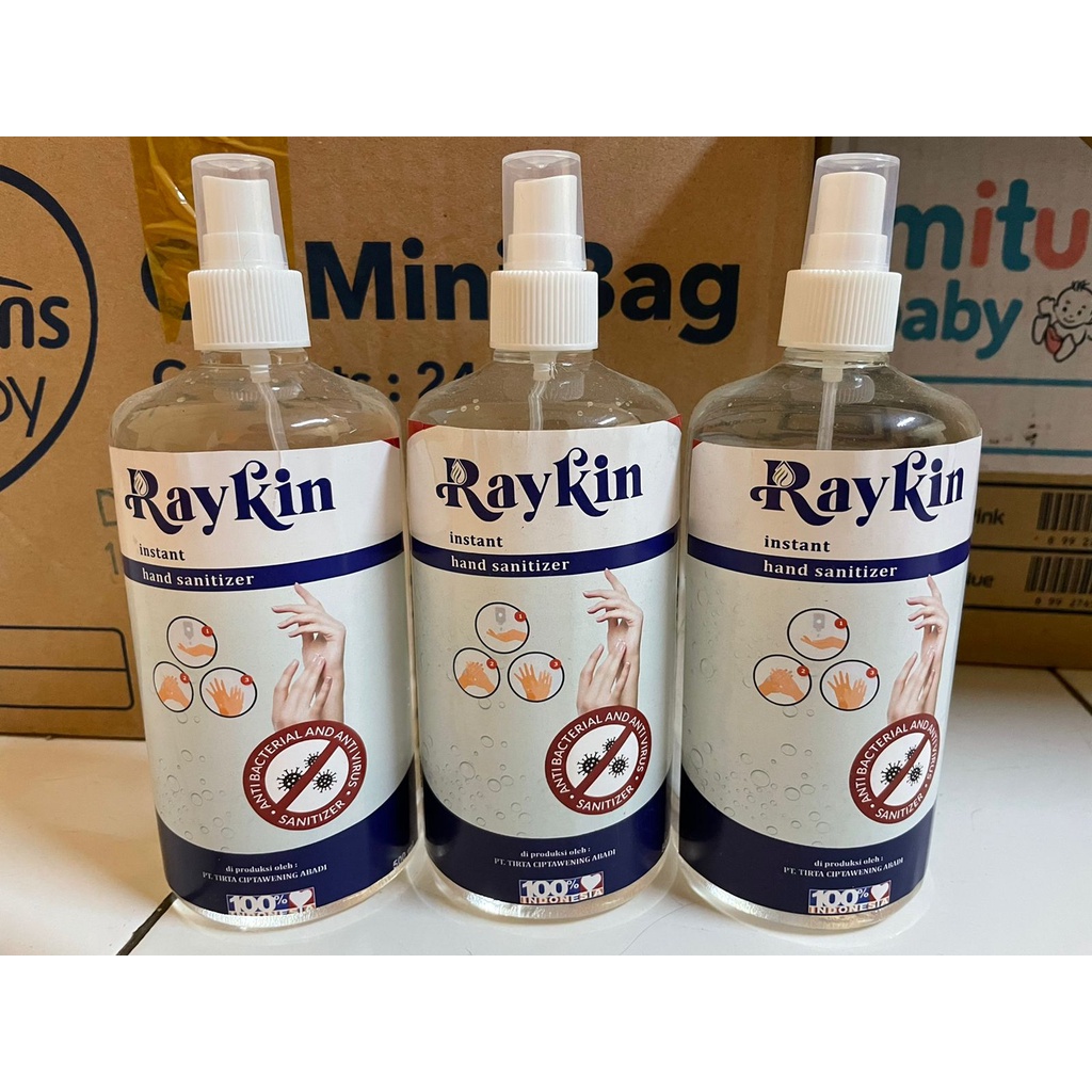 HAND SANITIZER 250 ML DAN 500 ML SPRAY CAIR  MERK RAYKIN TIDAK BUAT TANGAN KERING