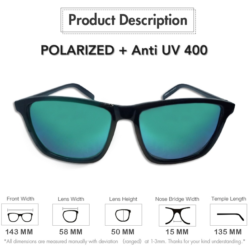 Kacamata Polarized Anti Silau UV400 Sport Pria Wanita Model Klasik Polarized Lensa Cermin Kacamata Kotak Hitam Korean Fashion Sunglassess Wanita/Pria unisex Kacamata Berkendara Kacamata Dewasa Kacamata HIitam Anti UV