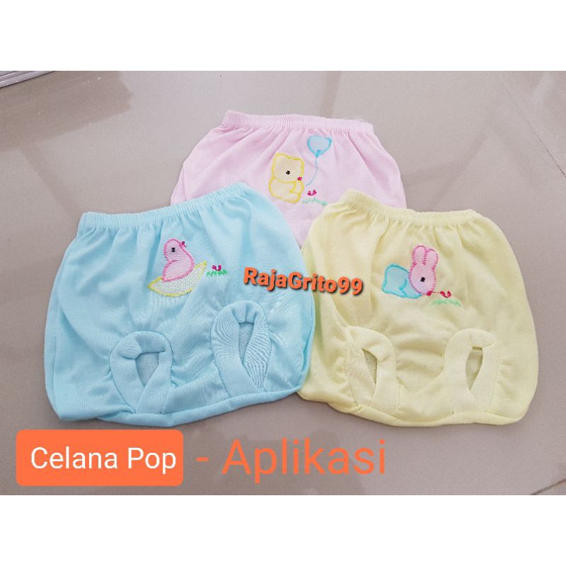 Celana kacamata Bayi Warna Aplikasi isi 1 Lusin / Celana pop Aplikasi - Tempel / Celana kodok APK Grosir 12 pcs