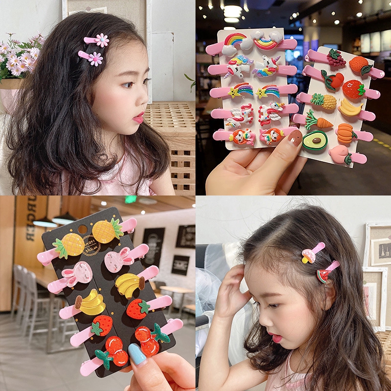 10pcs/set Jepit Rambut Anak Kartun Merah Jambu Aksesoris Rambut Fashion