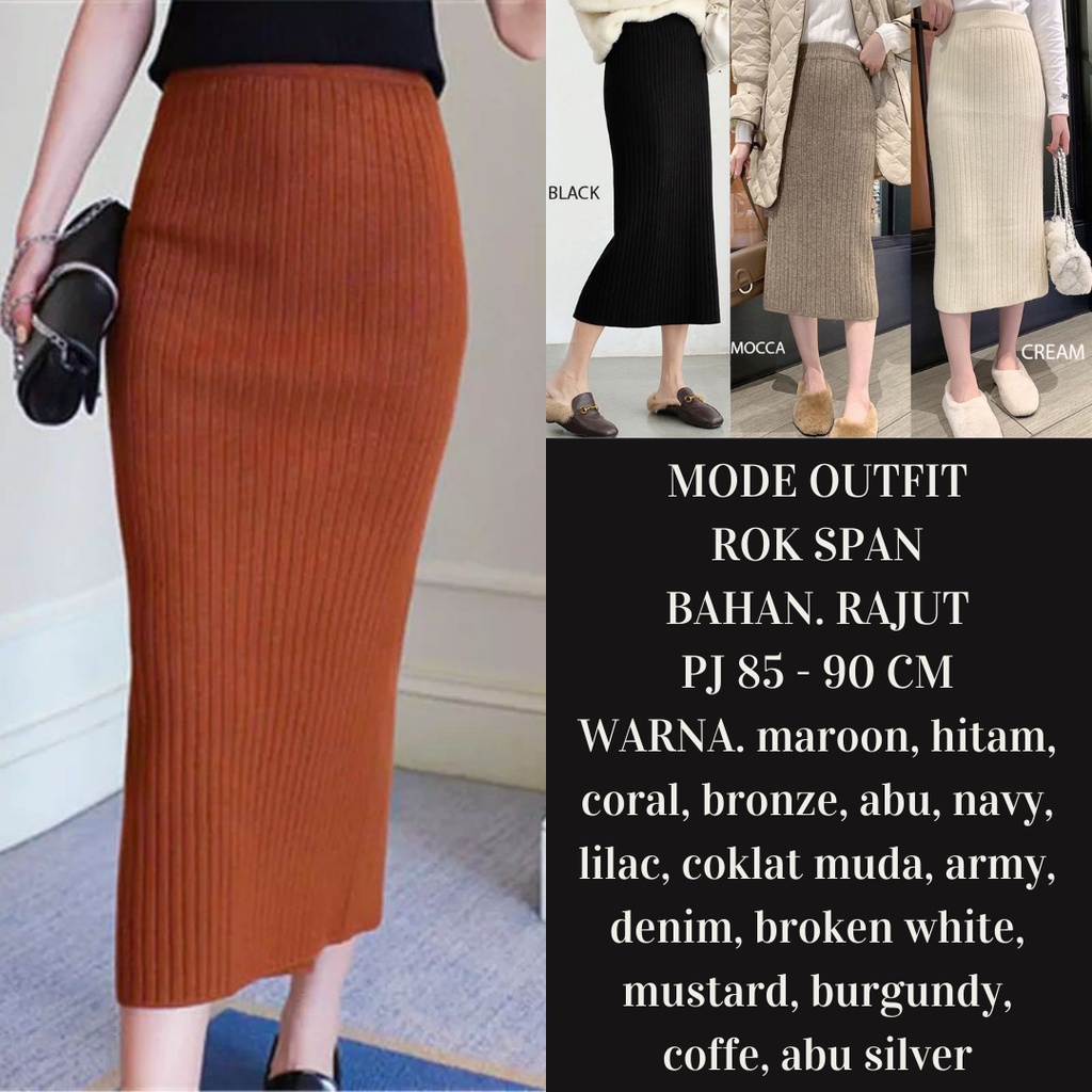 Rib Midi Skirt Knit / Rok Rajut Korea / Rok Rajut Span Premium - Mode Outfit