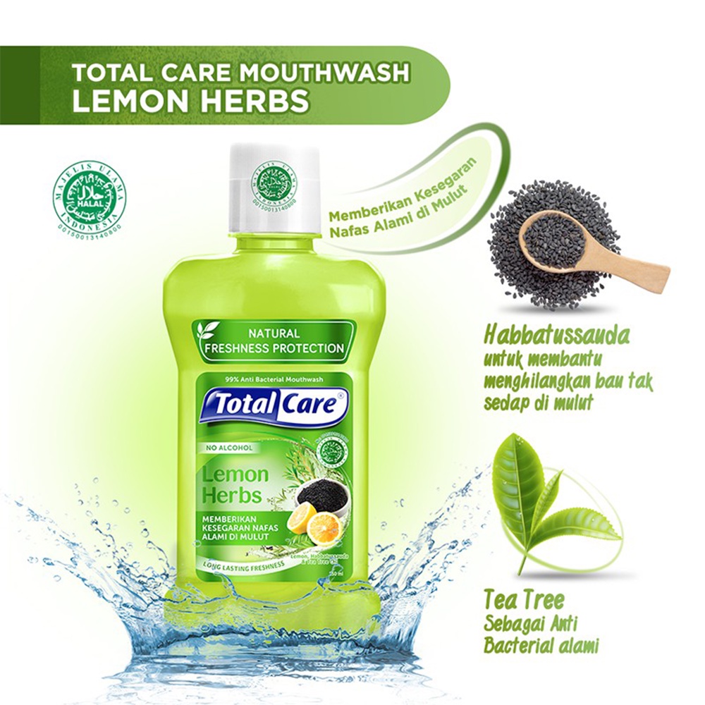 ❤ Under100 ❤ TOTAL CARE Anti-Bacterial Mouthwash 250ml | No Alcohol | Natural Obat Kumur | Pembersih Mulut | Nafas Segar | Mulut Bersih
