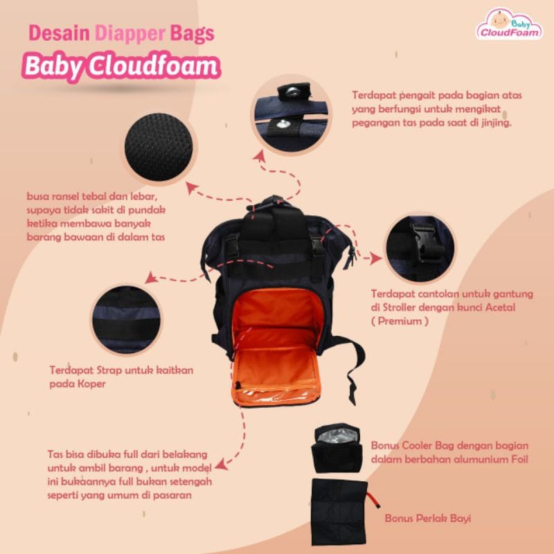 DIAPER BAGS MERK ASLI BABY CLOUDFOAM