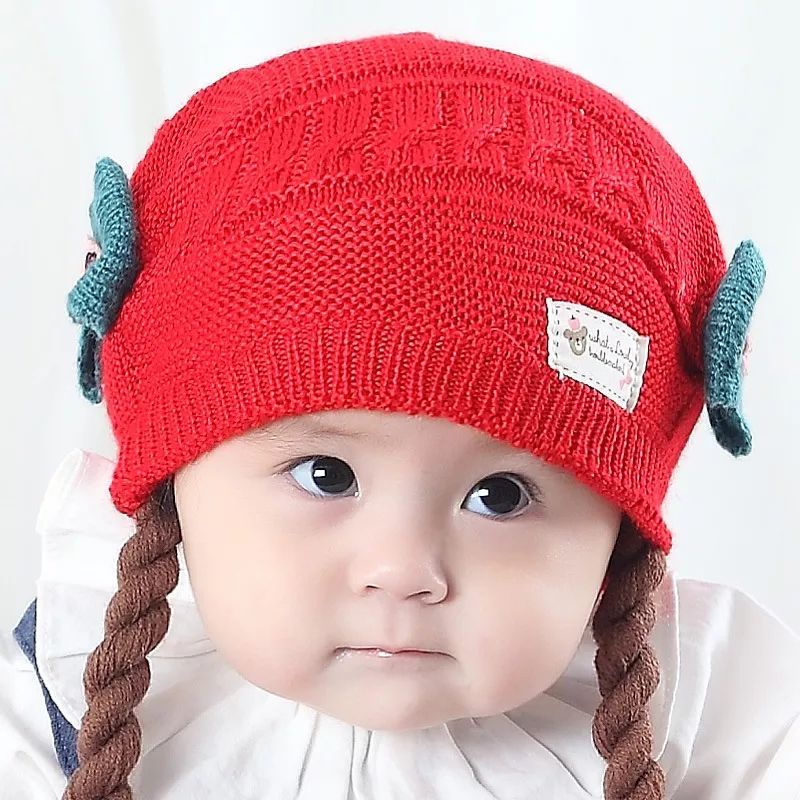 Topi Rajut Rambut Kepang Bayi Anak Lucu Dengan Pita