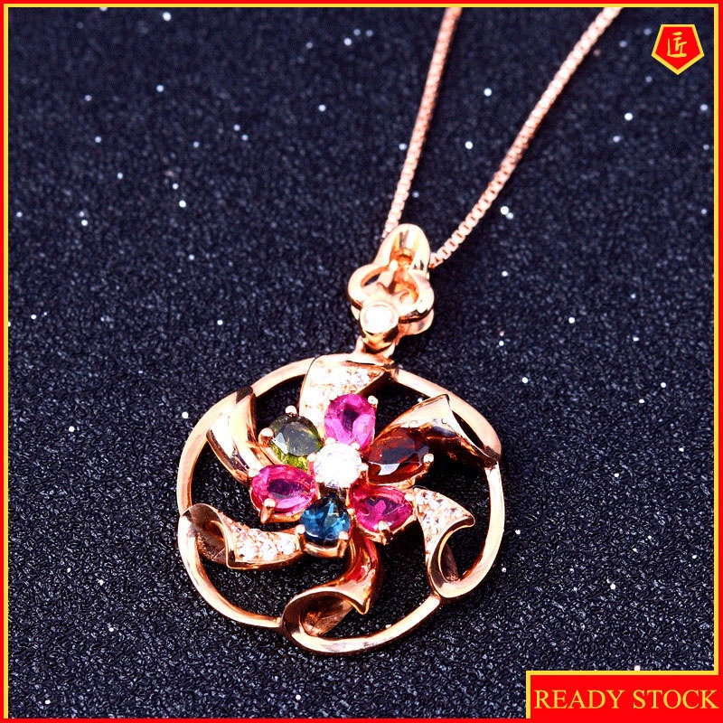 [Ready Stock]Colorful Gem Pendant 18K Rose Gold Fashion Temperament