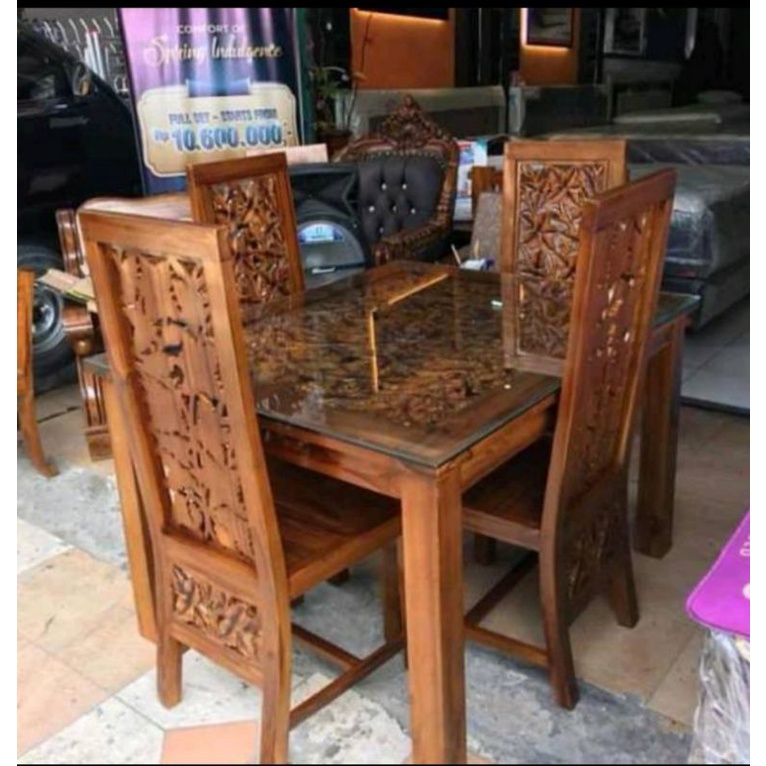 meja makan ukir jati kursi 4/meja makan minimalis jati jepara