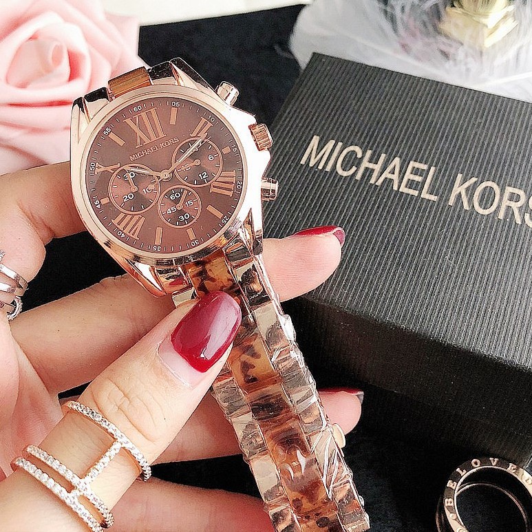 Michael Kors Jam Tangan Wanita MK Ceramic Strap Jam Tangan Quartz Bisnis Fashion Tiktok Hot-Cokelat