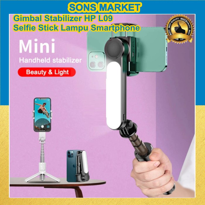 Gimbal Stabilizer HP L09 Selfie Stick Tripod Shooter Lampu Smartphone - Hitam