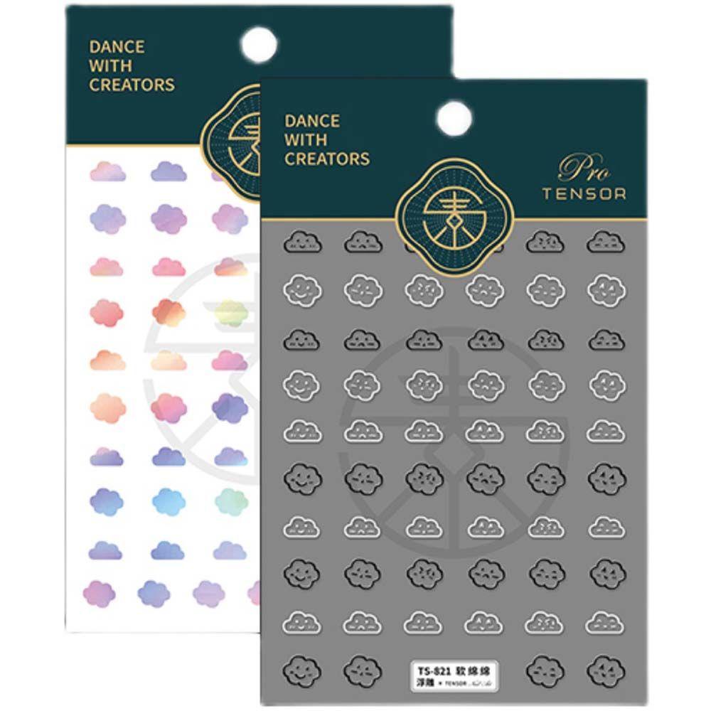 AUGUSTINA Agustina Stiker Nail Art Pesona Relief Awan Bulan Hitam Perekat DIY Alat Kuku