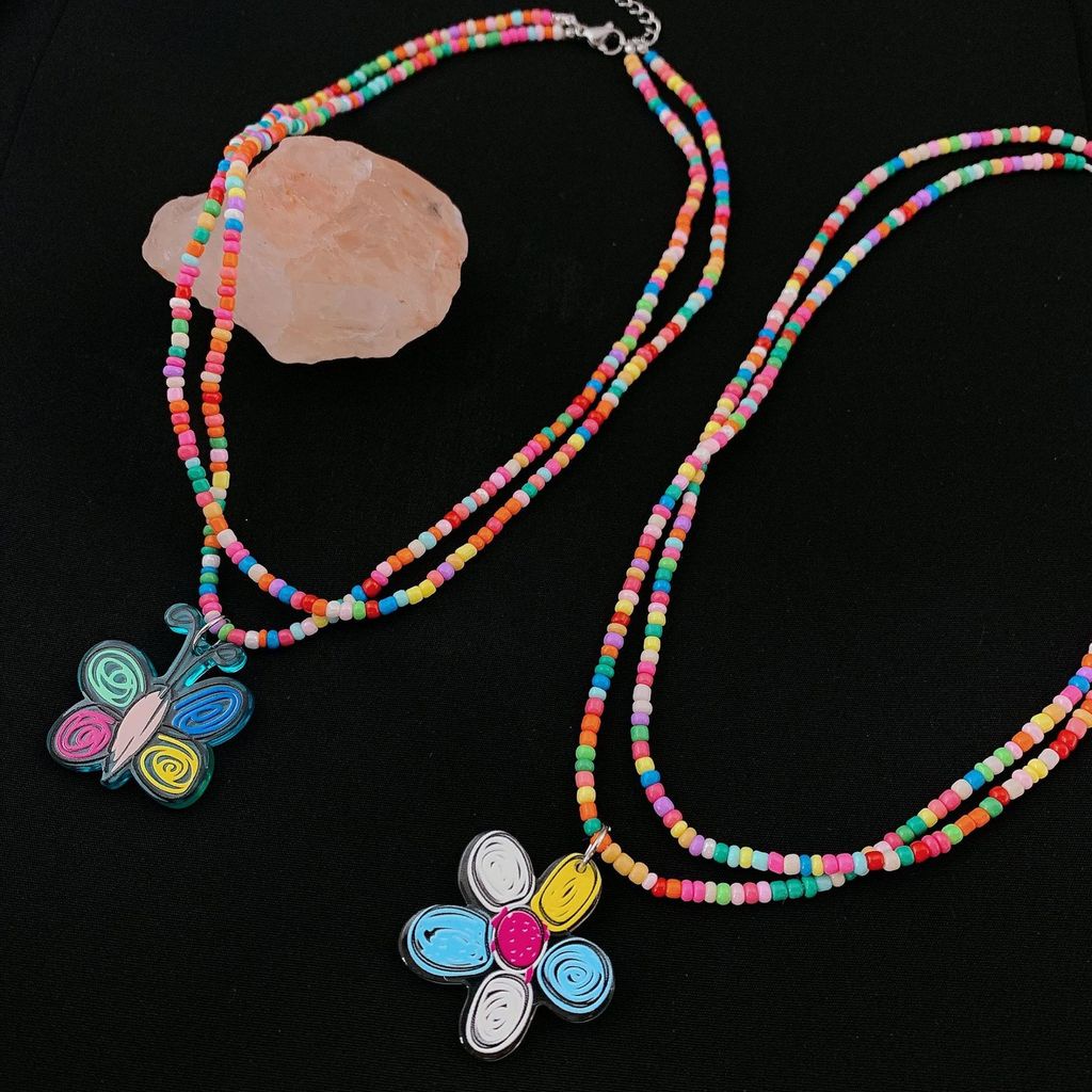 Kalung Rantai Pendek Manik-Manik Warna-Warni Gaya Vintage Untuk Wanita