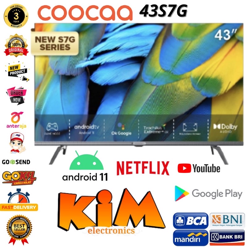 FREE BREKET!!!! COOCAA 43S7G LED TV 43 INCH -ANDROID 11 -DIGITAL TV