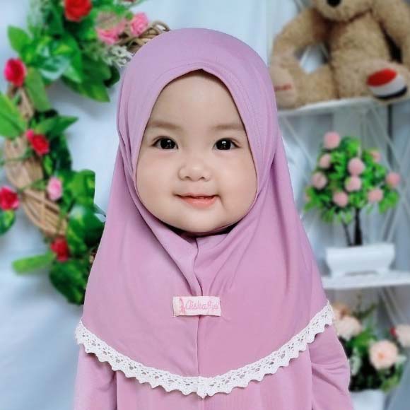 Hijab Instant Anak / Jilbab Bayi Aiska Renda Satu Set Cantik Jersey Import Newborn - 6 tahun / Hijab Anak Perempuan / Jilbab Anak Perempuan