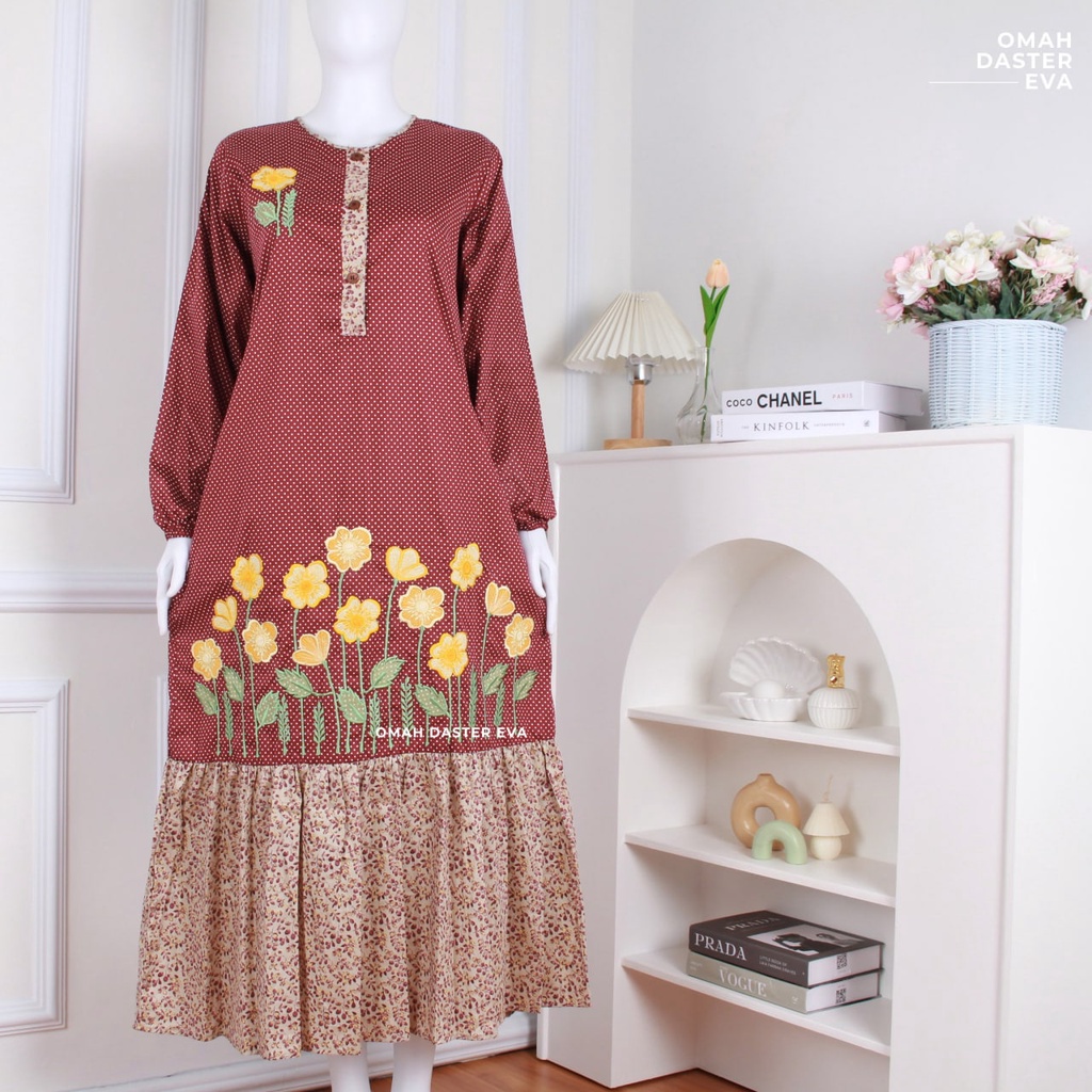 Daster Panjang Rumbai Brick Red Bordir Original Omah Daster Eva Busui Friendly
