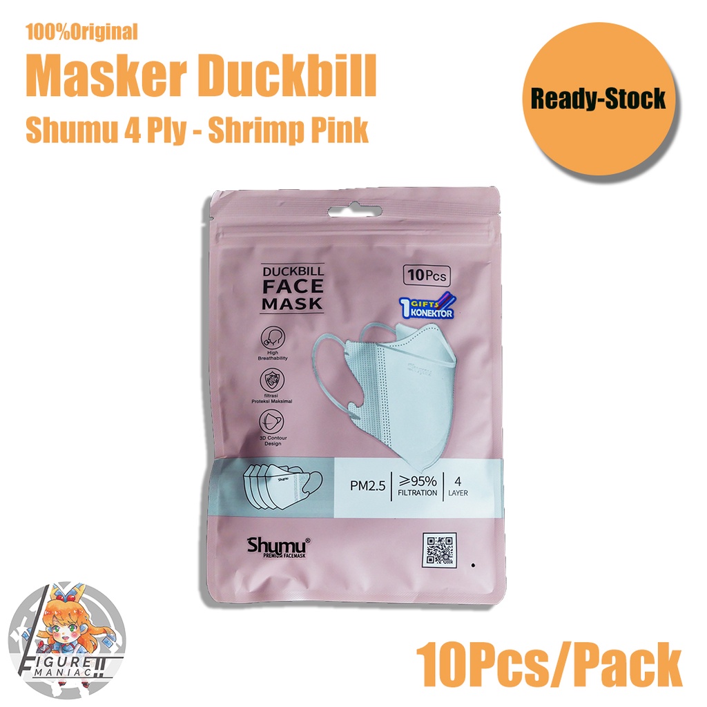 Masker Duckbill SHUMU 4 PLY emboss Original Pack isi 10 Warna Putih