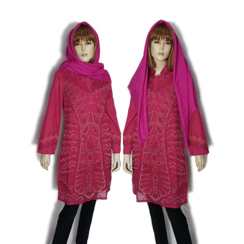 Tunik / Atasan muslim body panjang bahan cotton + bordir & mote mote kualitas import