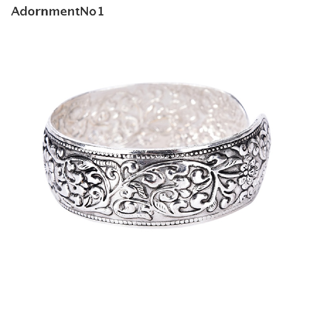 (AdornmentNo1) Gelang Bangle Cuff Silver Tibet Motif Ukiran Bunga Untuk Wanita