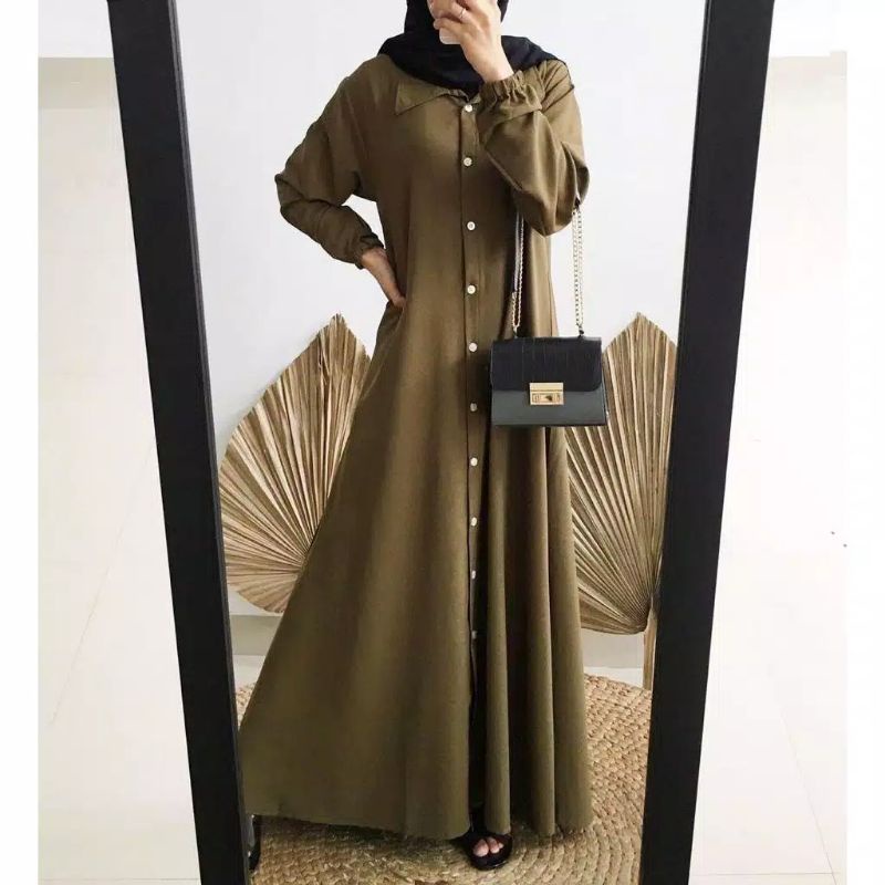 Gamis Nidia Moscrepe Premium Busui Bumil Gamis Full Kancing Fashion Wanita DRESS MOSCREPE TERBARU